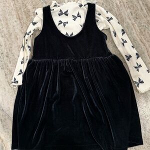 Carter's Black Velvet Pinafore Dress with White Bow-Print Top